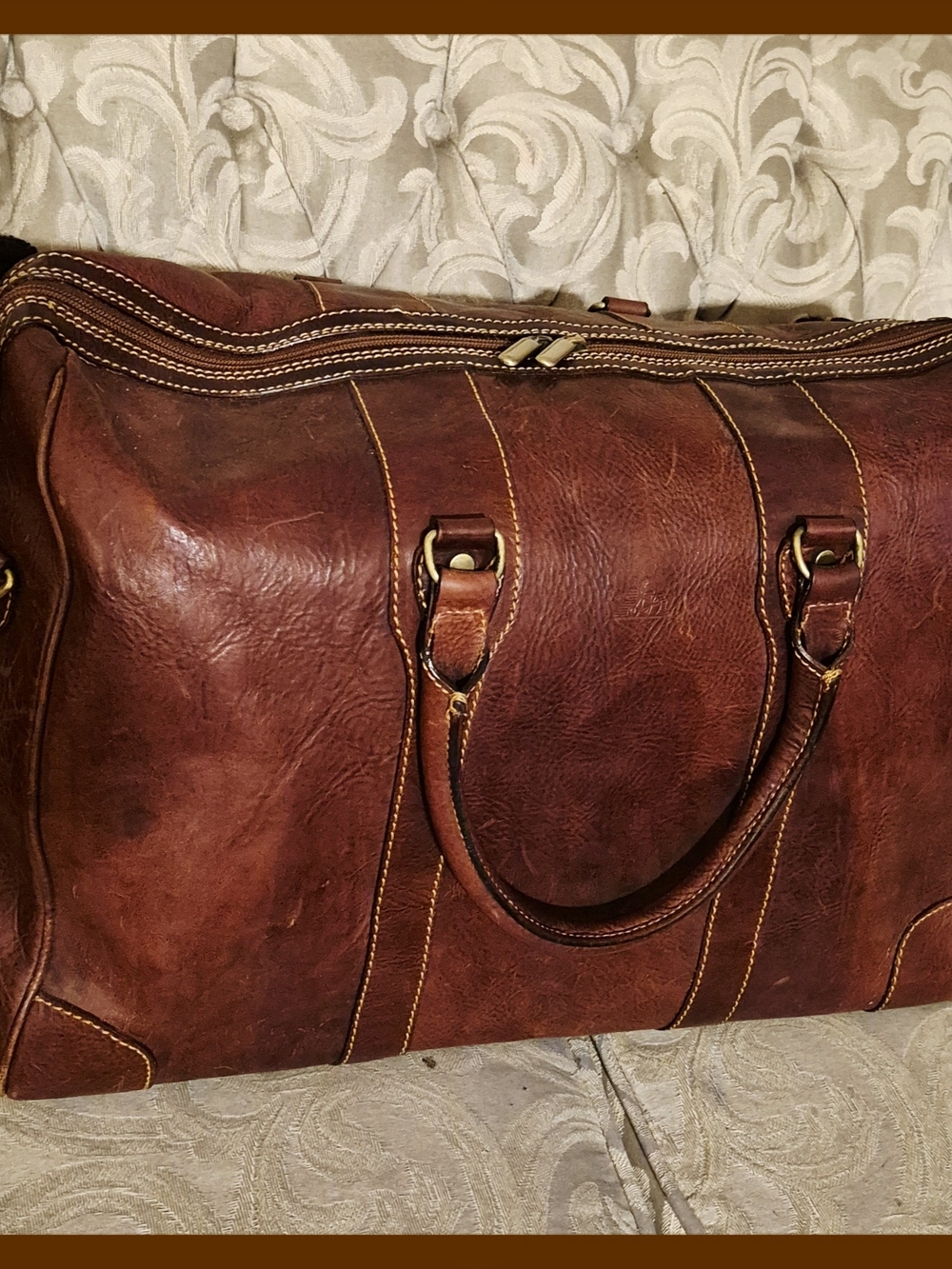 Cenzo Full Grain Vegtable Tanned Handcrafted Italian  Leather Duffle Bag